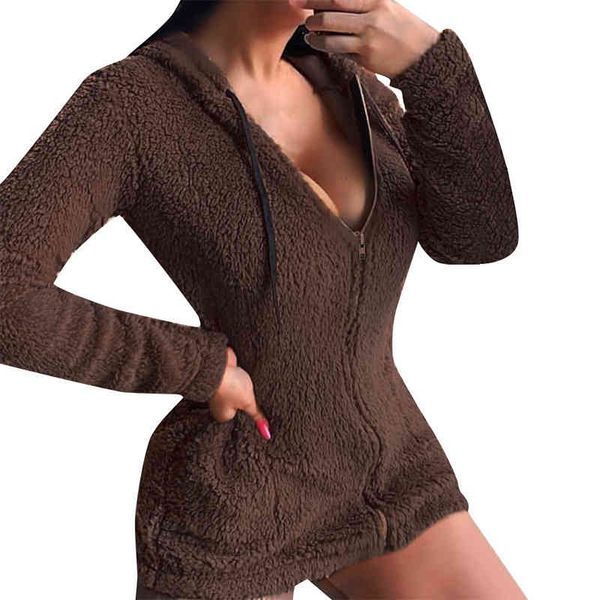 women plush warm coats solid color long sleeve zipper coats famale hooded casual clothing, Black;brown
women plush warm coats solid color long sleeve zipper coats famale hooded casual clothing, Black;brown