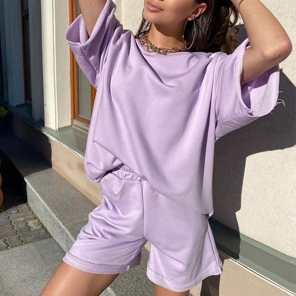 women's tracksuits sportswear suit t-shirt shorts sports 2021 summer casual solid color loose, Gray
women's tracksuits sportswear suit t-shirt shorts sports 2021 summer casual solid color loose, Gray