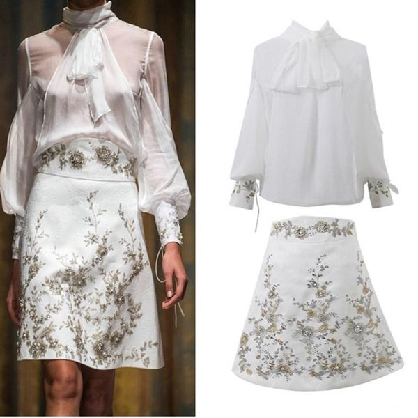 women's suits & blazers runway spring skirt sheer lantern sleeve bows chiffon blouses + vintage beaded flower appliques skirts ns354, White;black
women's suits & blazers runway spring skirt sheer lantern sleeve bows chiffon blouses + vintage beaded flower appliques skirts ns354, White;black