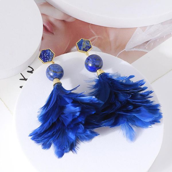 dangle & chandelier european and american jewelry round stone blue feather long earrings exaggerated ladies, Silver
dangle & chandelier european and american jewelry round stone blue feather long earrings exaggerated ladies, Silver