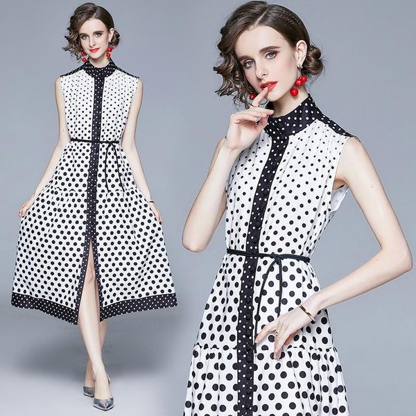 casual dresses simgent polka dot dress women summer sleeveless stand collar buttons slit blouse fashion 2021 clothing sg11510, Black;gray
casual dresses simgent polka dot dress women summer sleeveless stand collar buttons slit blouse fashion 2021 clothing sg11510, Black;gray