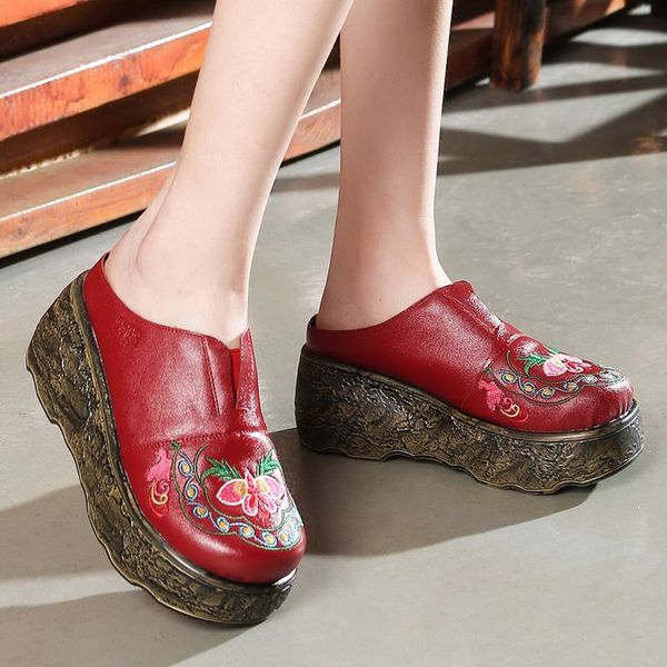 slippers summer women wedges heel genuine leather embroider platform round toe 2021 ethnic casual ladie shoes zapatos de mujer, Black
slippers summer women wedges heel genuine leather embroider platform round toe 2021 ethnic casual ladie shoes zapatos de mujer, Black