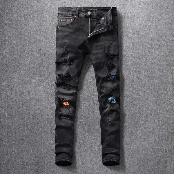 men's jeans high street fashion retro black gray elastic slim fit ripped for patchwork designer hip hop denim punk pants sjts, Blue
men's jeans high street fashion retro black gray elastic slim fit ripped for patchwork designer hip hop denim punk pants sjts, Blue