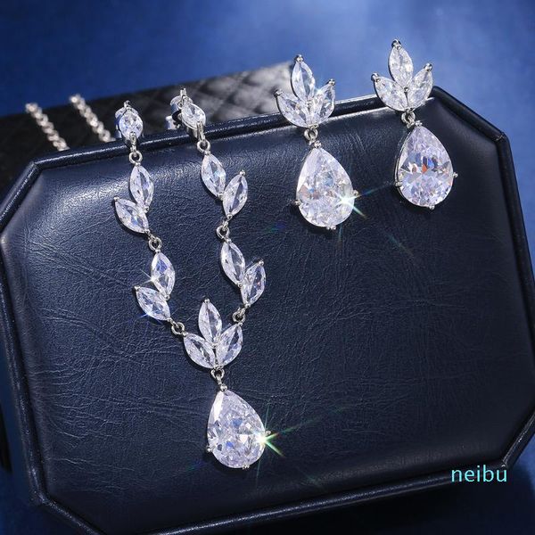 arrival fashion clear water drop cubic zircon dangle earrings necklace jewelry set for women wendding dress, Silver
arrival fashion clear water drop cubic zircon dangle earrings necklace jewelry set for women wendding dress, Silver