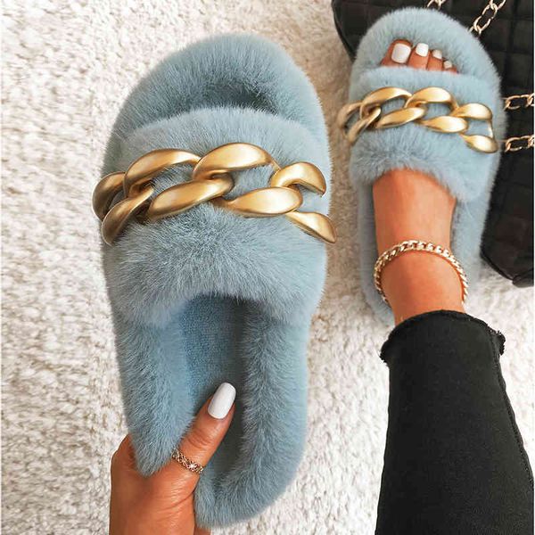 female ffy fur slid psh warm slippers matte gold chain dign flip flops home xury slip-on thick bottom women, Black
female ffy fur slid psh warm slippers matte gold chain dign flip flops home xury slip-on thick bottom women, Black