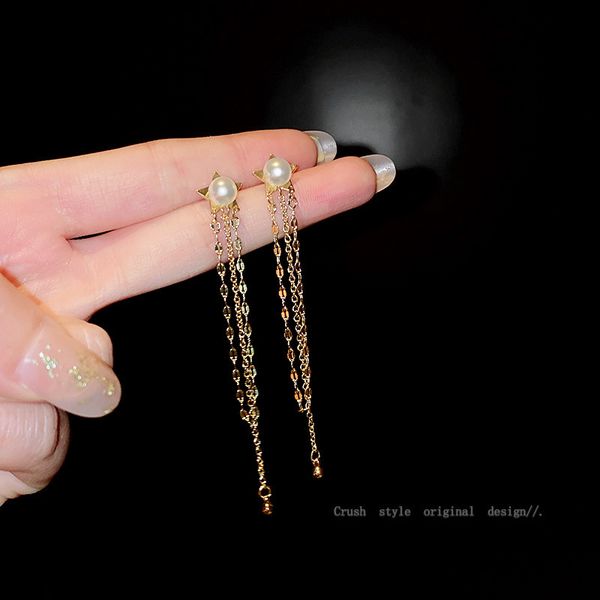925 silver needle pearl star tassel earrings designer east gate simple temperament ear jewelry fashion personality earrings, Golden;silver
925 silver needle pearl star tassel earrings designer east gate simple temperament ear jewelry fashion personality earrings, Golden;silver