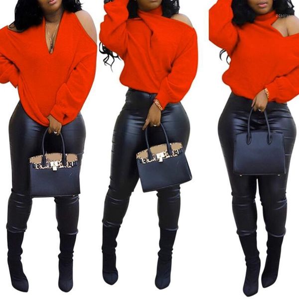 women casual v-neck knitted sweater long sleeve shoulderless loose pullover women's sweaters, White;black
women casual v-neck knitted sweater long sleeve shoulderless loose pullover women's sweaters, White;black
