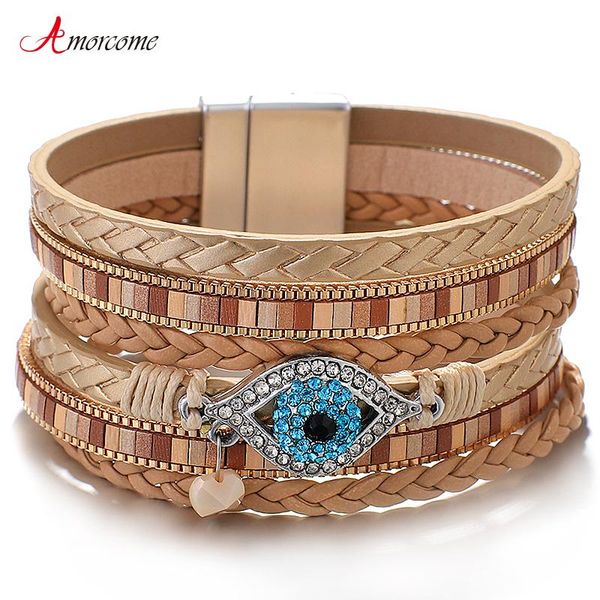 amorcome multilayer leather bracelet handmade blue crystal evil eye wrap bangle with magnetic clasp bracelets boho jewelry gift charm, Golden;silver
amorcome multilayer leather bracelet handmade blue crystal evil eye wrap bangle with magnetic clasp bracelets boho jewelry gift charm, Golden;silver
