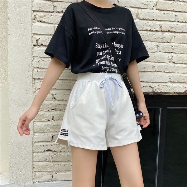 women's shorts (7525 cotton) sports summer loose body casual running pants, White;black
women's shorts (7525 cotton) sports summer loose body casual running pants, White;black
