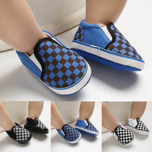 

first walkers born baby boy girl crib pram shoes prewalker soft sole slippers trainers 0-18m plaid print casual