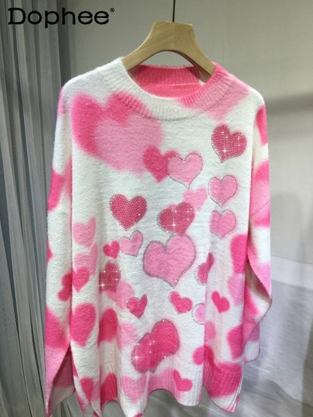 women's sweaters sweet heart heavy rhinestone sweater round neck long sleeve cute pink mink wool 2021 autumn winter pullover coat, White;black
women's sweaters sweet heart heavy rhinestone sweater round neck long sleeve cute pink mink wool 2021 autumn winter pullover coat, White;black