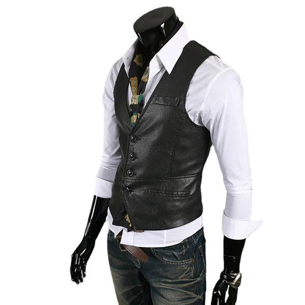 men's vests 6376 men pu leather waistcoat luxury business casual gentlemen all-match fashion slim fit handsome sleeveless outwear vest, Black;white
men's vests 6376 men pu leather waistcoat luxury business casual gentlemen all-match fashion slim fit handsome sleeveless outwear vest, Black;white