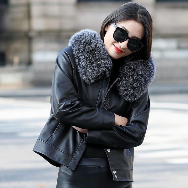 women's leather & faux jacket winter genuine women fur collar real sheepskin coat korean down jackets abrigo mujer zm-2904 my2275, Black
women's leather & faux jacket winter genuine women fur collar real sheepskin coat korean down jackets abrigo mujer zm-2904 my2275, Black