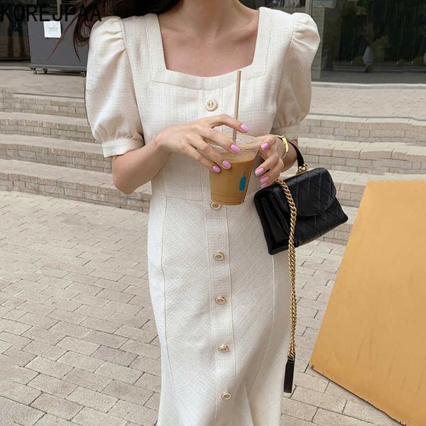 korejpaa women dress summer korean chic elegant temperament square collar single breasted bubble sleeve fishtail dresses 210526, Black;gray
korejpaa women dress summer korean chic elegant temperament square collar single breasted bubble sleeve fishtail dresses 210526, Black;gray