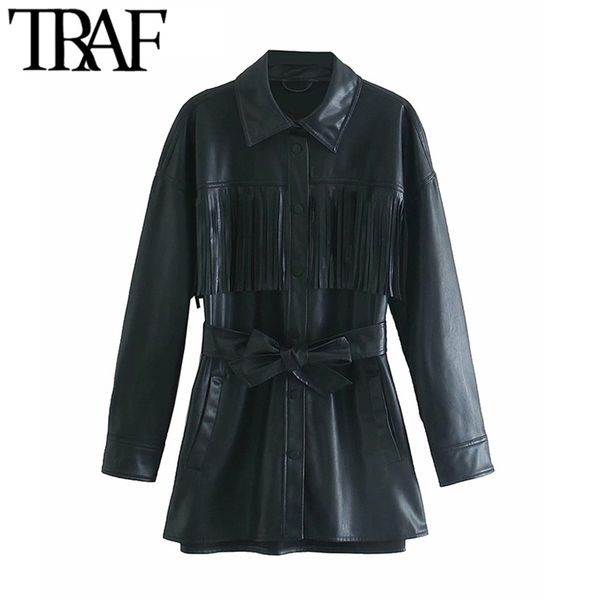 traf women fashion with belt tassel faux leather loose jacket coat vintage long sleeve pocket female outerwear chic 210415, Black;brown
traf women fashion with belt tassel faux leather loose jacket coat vintage long sleeve pocket female outerwear chic 210415, Black;brown