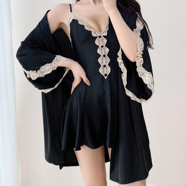 women's sleepwear summer kimono bath gown for women wedding robe suit with lace v-neck nighty&bathrobe set satin nightgown loose nightd, Black;red
women's sleepwear summer kimono bath gown for women wedding robe suit with lace v-neck nighty&bathrobe set satin nightgown loose nightd, Black;red