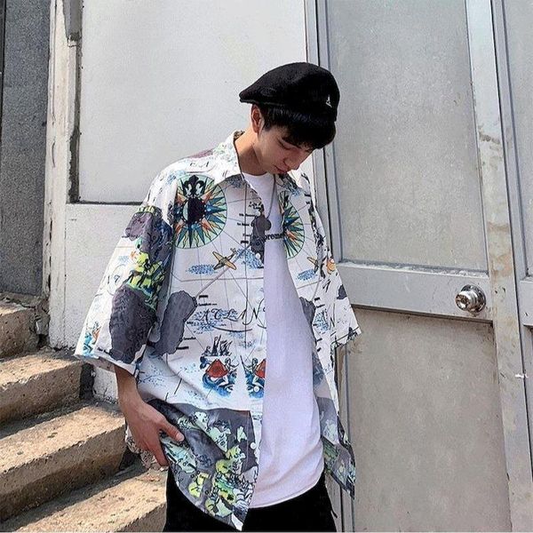 men's casual shirts hawaiian shirt cardigan short-sleeved beach blouse summer loose oversized korean fashion chic male clothes, White;black
men's casual shirts hawaiian shirt cardigan short-sleeved beach blouse summer loose oversized korean fashion chic male clothes, White;black
