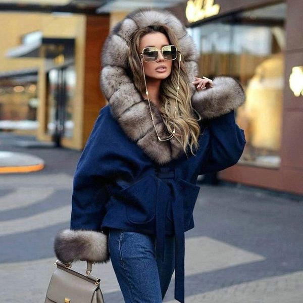 women's fur & faux navy blue cashmere coats winter fashion women genuine wool blends with hood medium length jackets female, Black
women's fur & faux navy blue cashmere coats winter fashion women genuine wool blends with hood medium length jackets female, Black