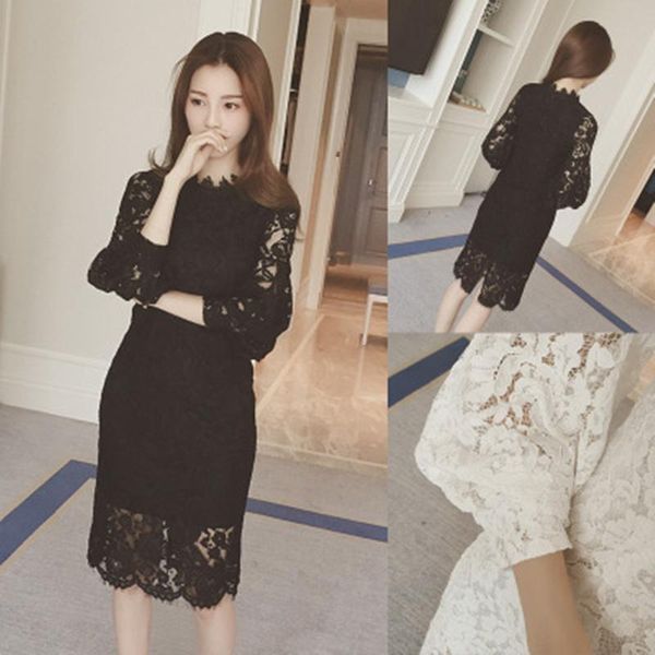 korean version women's wear medium-length long-sleeved lace dress hollow slim large underskirt woman white casual dresses, Black;gray
korean version women's wear medium-length long-sleeved lace dress hollow slim large underskirt woman white casual dresses, Black;gray
