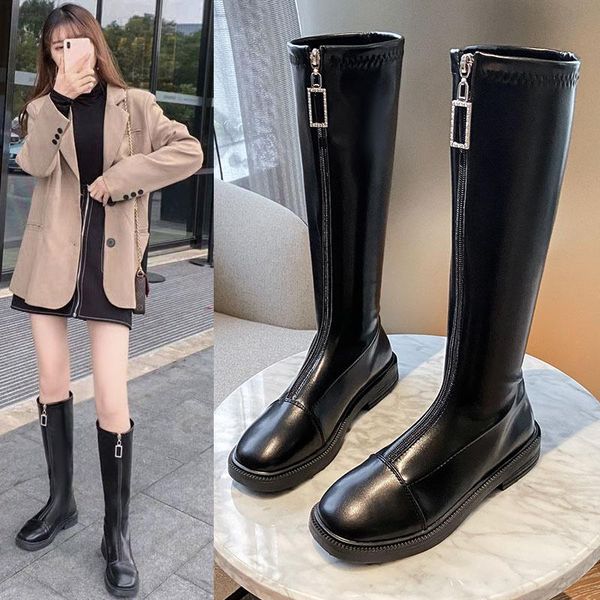 boots women high autumn winter shoes fashion front zipper round head knee platform botas femininas, Black
boots women high autumn winter shoes fashion front zipper round head knee platform botas femininas, Black