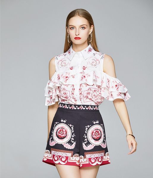 runway designer summer shorts set women off shoulder ruffles pink flower print shirt + wide leg shorts female two piece set 210514, White
runway designer summer shorts set women off shoulder ruffles pink flower print shirt + wide leg shorts female two piece set 210514, White
