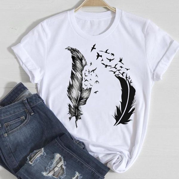 women's t-shirt women feather mujer camisetas 2021 fashion cartoon summer graphic t lady print tee female tshirts clothes, White
women's t-shirt women feather mujer camisetas 2021 fashion cartoon summer graphic t lady print tee female tshirts clothes, White