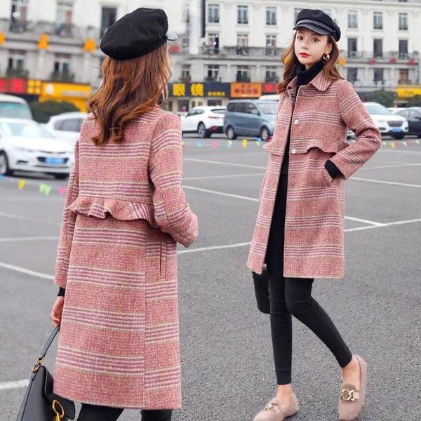 women's wool & blends woolen coat mid-length 2021 autumn and winter style ladies fashion plaid, Black
women's wool & blends woolen coat mid-length 2021 autumn and winter style ladies fashion plaid, Black