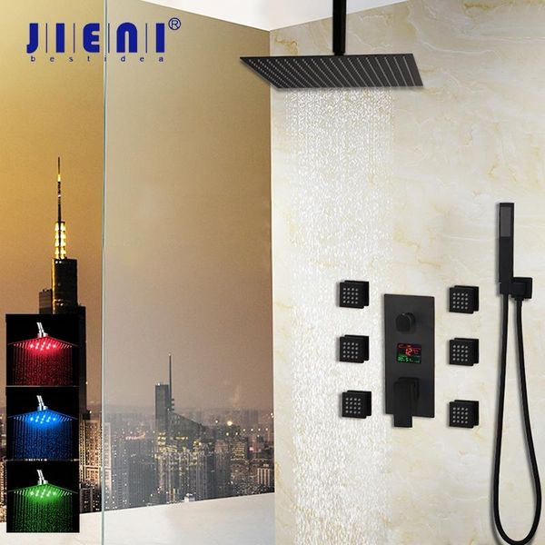 black wall mounted square style brass waterfall led shower set bathroom with handle rainfall head sets
black wall mounted square style brass waterfall led shower set bathroom with handle rainfall head sets
