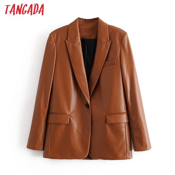 women fashion brown faux leather blazer coat vintage long sleeve female outerwear chic qn74 210416, Black
women fashion brown faux leather blazer coat vintage long sleeve female outerwear chic qn74 210416, Black