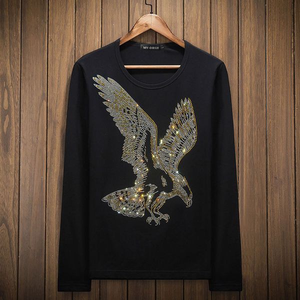 long sleeve trend drill clothes eagle men's body decoration t-shirt large size underpants social guy, White;black
long sleeve trend drill clothes eagle men's body decoration t-shirt large size underpants social guy, White;black