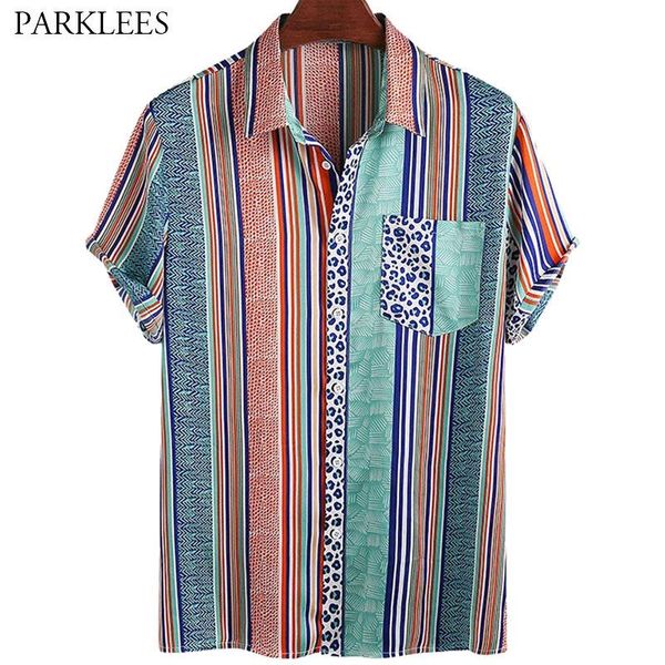 retro colorful striped summer mens shirt 2021 leopard printed patchwork short sleeve shirts for men casual button camisas hombre men's, White;black
retro colorful striped summer mens shirt 2021 leopard printed patchwork short sleeve shirts for men casual button camisas hombre men's, White;black