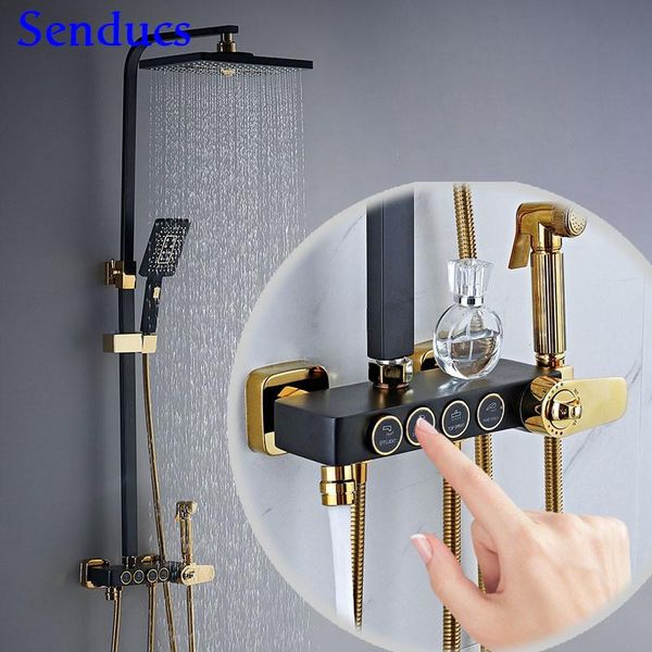 thermostatic shower set four function black gold bathroom system 12 inch rainfall head copper bathtub mixer faucet sets
thermostatic shower set four function black gold bathroom system 12 inch rainfall head copper bathtub mixer faucet sets