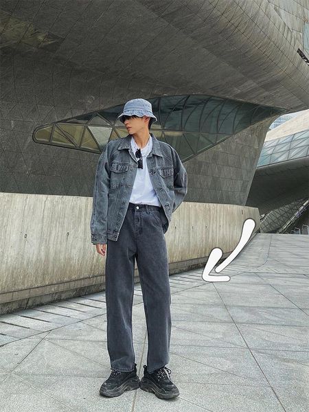 men's jeans smoky gray male loose straight leg thin korean version of ins retro washed trousers trend, Blue
men's jeans smoky gray male loose straight leg thin korean version of ins retro washed trousers trend, Blue