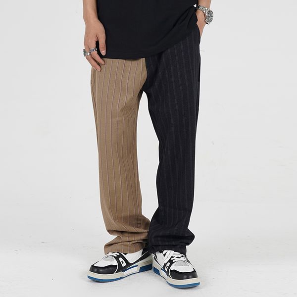 men's pants striped casual suit pants, retro colored block pants with man's pockets, hip hop wide baggy style 13ay, Black
men's pants striped casual suit pants, retro colored block pants with man's pockets, hip hop wide baggy style 13ay, Black