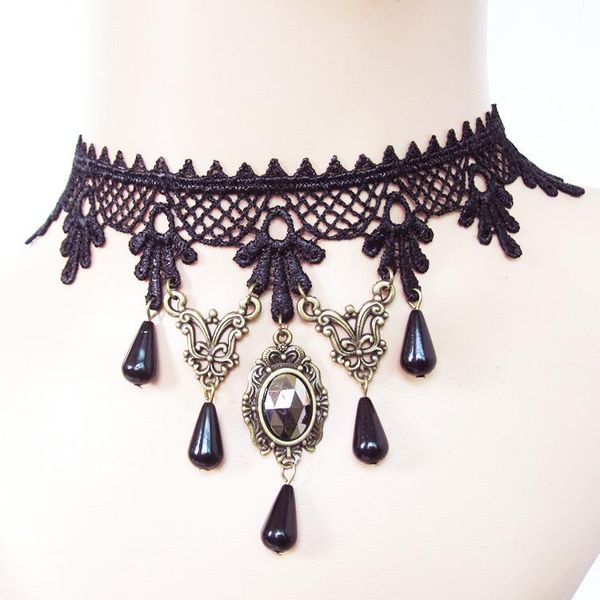 chokers women's retro lace clavicle necklace black crystal pendant fake collar foreign trade jewelry, Golden;silver
chokers women's retro lace clavicle necklace black crystal pendant fake collar foreign trade jewelry, Golden;silver