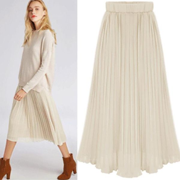 skirts half-body skirt lady of quality wind pleated loin chiffon, Black