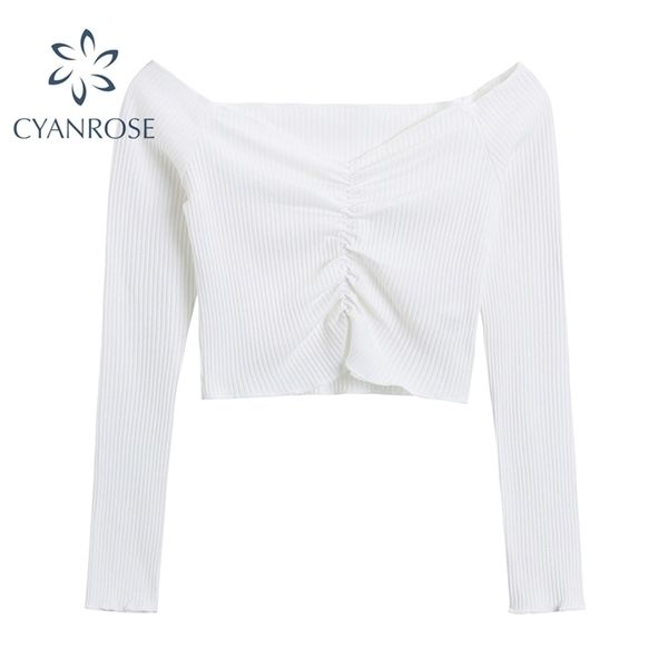 slash neck knit crop t shirt women long sleeve solid party club bar slim knitted tees wrinkle design egirl 210515, White
slash neck knit crop t shirt women long sleeve solid party club bar slim knitted tees wrinkle design egirl 210515, White