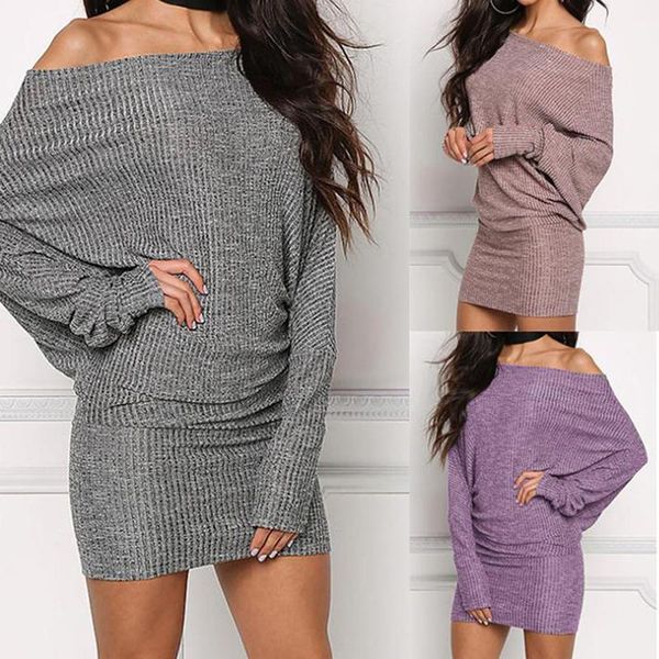 women mini dress long-sleeve elegant party dresses ladies slash neck batwing autumn and winter knit casual, Black;gray
women mini dress long-sleeve elegant party dresses ladies slash neck batwing autumn and winter knit casual, Black;gray
