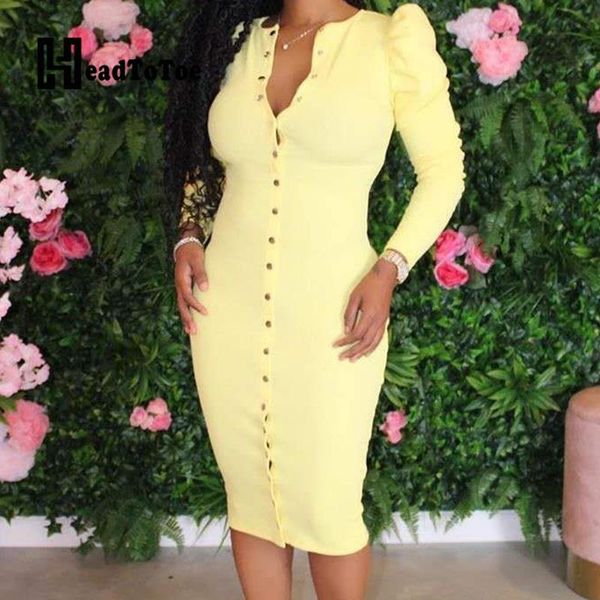 casual dresses button design solid puff long sleeve slim women midi dress, Black;gray
casual dresses button design solid puff long sleeve slim women midi dress, Black;gray