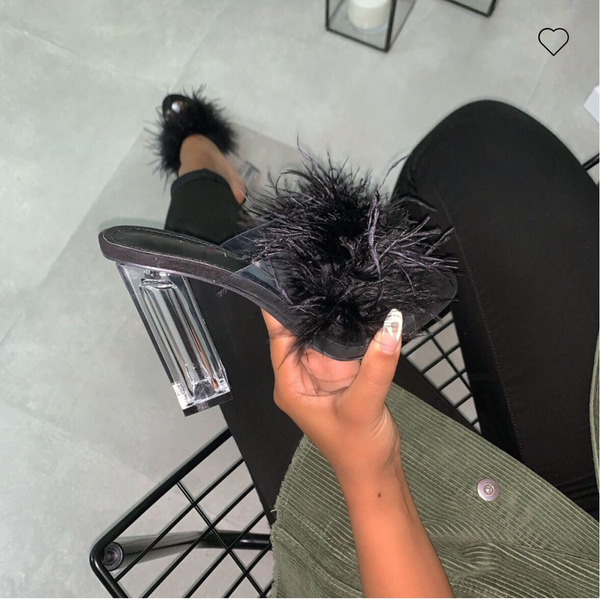 Woman Real Fur Feather Hairy Sandals Slippers Crystal Square High Heels Peep Toe Mules Lady Perspex Heel Discount Pumps, Black
Woman Real Fur Feather Hairy Sandals Slippers Crystal Square High Heels Peep Toe Mules Lady Perspex Heel Discount Pumps, Black