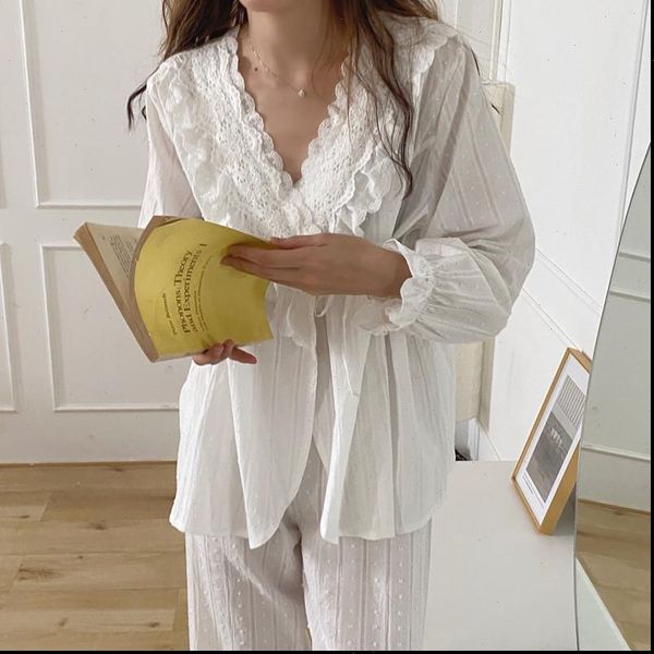 korean autumn lace elegant pure women sleepwear color cotton pajamas sweet palace style set home clothes, Black;red
korean autumn lace elegant pure women sleepwear color cotton pajamas sweet palace style set home clothes, Black;red