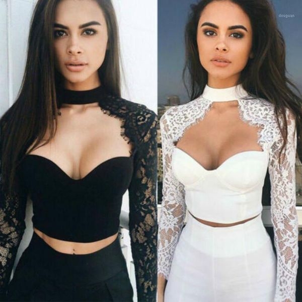 women's t-shirt fashion summer women slim lace casual halter off shoulder bustier vest long sleeve crop shirt, White
women's t-shirt fashion summer women slim lace casual halter off shoulder bustier vest long sleeve crop shirt, White