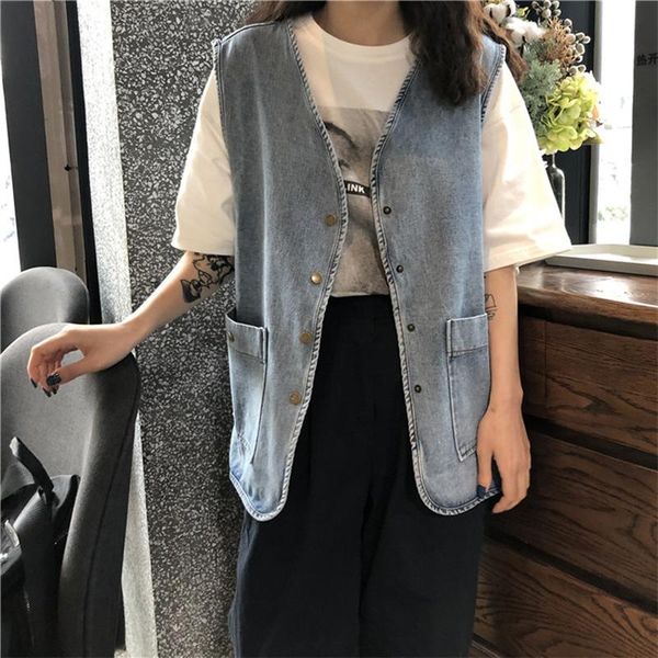women's vests spring and autumn vest korean style loose jacket sleeveless outer wear workwear denim women trend, Black;white
women's vests spring and autumn vest korean style loose jacket sleeveless outer wear workwear denim women trend, Black;white