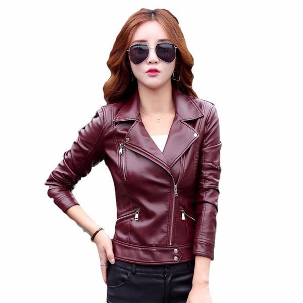 women's leather & faux spring women korean fashion lapel jacket female slim zipper jackets outwear, Black
women's leather & faux spring women korean fashion lapel jacket female slim zipper jackets outwear, Black