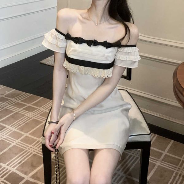 casual dresses design french off shoulder summer women lace kawaii mini females party bow short sleeve korean style v0ve, Black;gray 
casual dresses design french off shoulder summer women lace kawaii mini females party bow short sleeve korean style v0ve, Black;gray