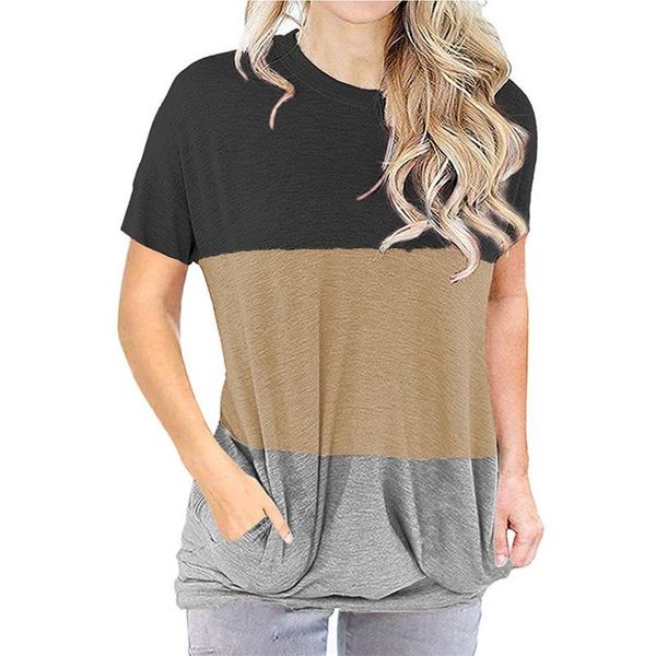 women's t-shirt fashion casual color matching loose pocket round neck short sleeve, White
women's t-shirt fashion casual color matching loose pocket round neck short sleeve, White