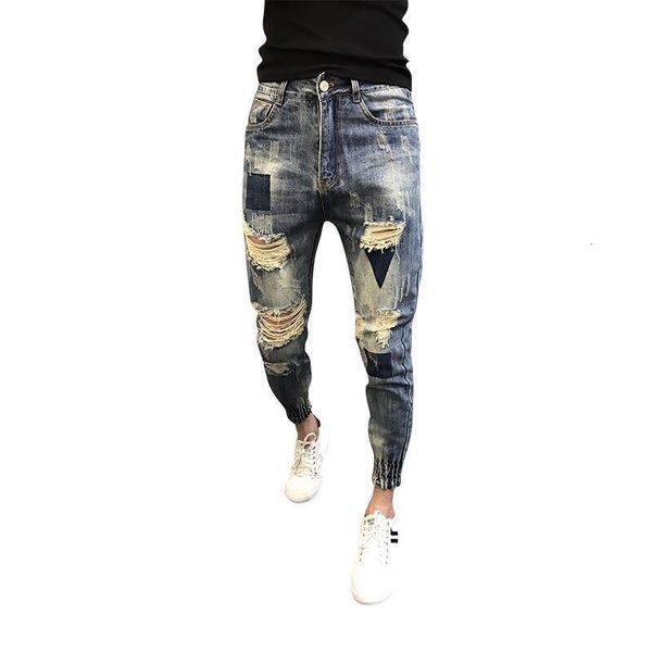 wholesale fashion social guy broken hole trend beam teenagers harem pants jeans men's slim feet, Blue
wholesale fashion social guy broken hole trend beam teenagers harem pants jeans men's slim feet, Blue