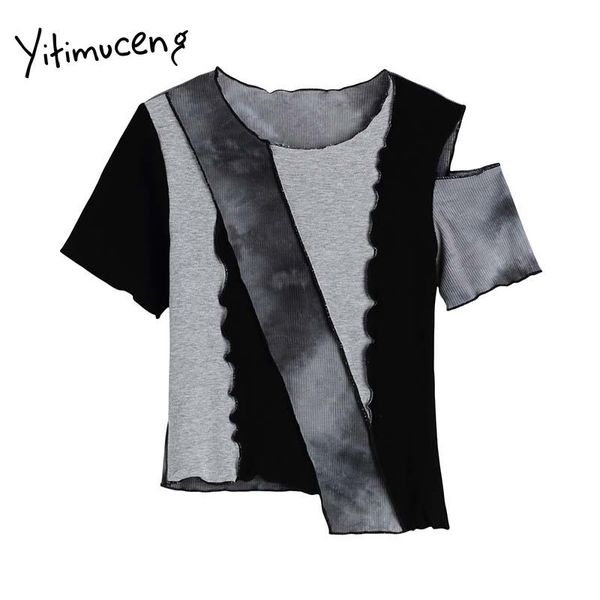 women's t-shirt yitimuceng irregular t shirts woman vintage tie dye patchwork tees skinny o-neck 2021 summer korean fashion tshirts, White
women's t-shirt yitimuceng irregular t shirts woman vintage tie dye patchwork tees skinny o-neck 2021 summer korean fashion tshirts, White