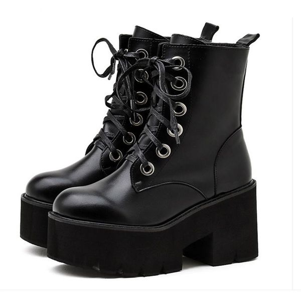 boots korean women's round head lace up slope heel platform thick high 822-1, Black
boots korean women's round head lace up slope heel platform thick high 822-1, Black