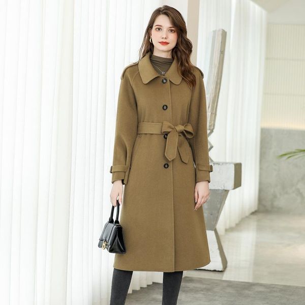 women's wool & blends women elegant retro coat with belt winter warm overcoat female korean high quality, Black
women's wool & blends women elegant retro coat with belt winter warm overcoat female korean high quality, Black